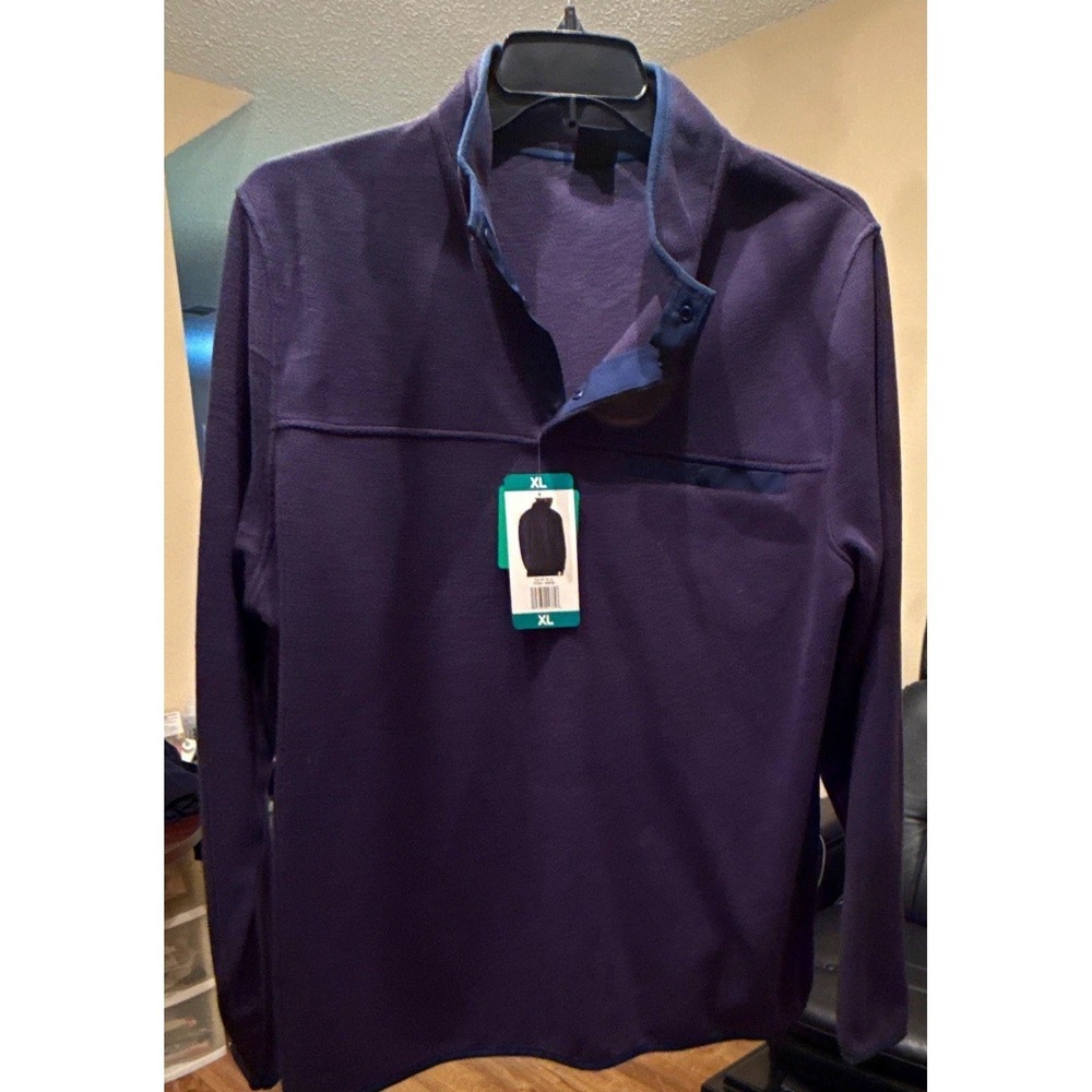 32 Degrees Heat Mens XL Blue 1/4 Zip Fleece Mock Neck Pullover Solid